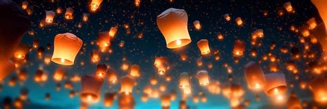 Premium AI Image | Flying paper lanterns in night sky