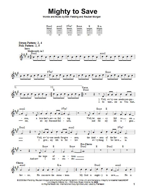 Mighty To Save Sheet Music | Reuben Morgan | Easy Guitar