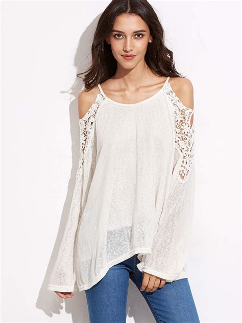 Cold Shoulder Crochet Insert T Shirt Shein Sheinside