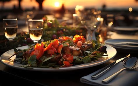 Premium Ai Image Luxury Dinner In Front Of Sea