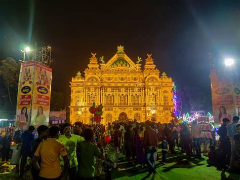 A Large Number Of People Celebrate The Durga Puja Festival At A Durga