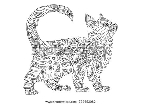 Hand Drawn Cat Sketch Antistress Adult Stock Vector Royalty Free