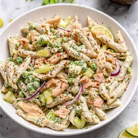 Easy Creamy And Healthy Tuna Pasta Salad Made With Peas Celery And