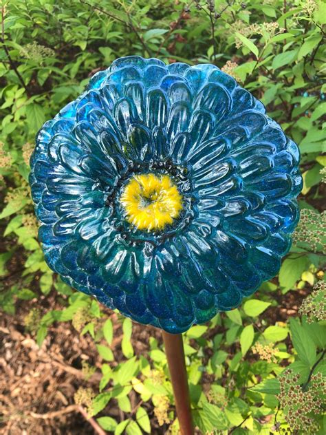 Fused Glass 3D Flower Head Garden Stake Handmade Etsy