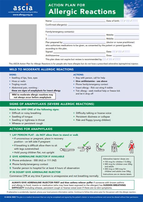 Ascia Action Plan Anaphylaxis Australasian Society Of Clinical