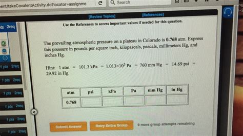 Solved The prevailing atmospheric pressure on a plateau in | Chegg.com