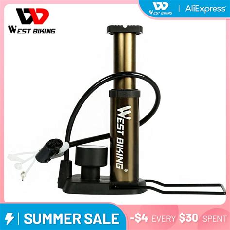 West Biking Bike Foot Activated Floor Pump With Gauge Cycle Air Pump