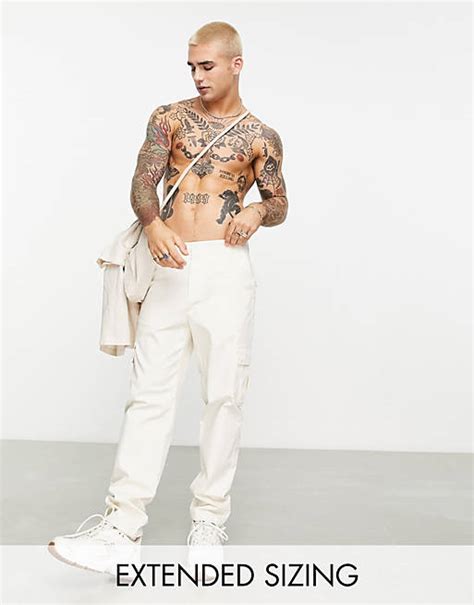 Asos Design Tapered Cargo Pants In Ecru Asos