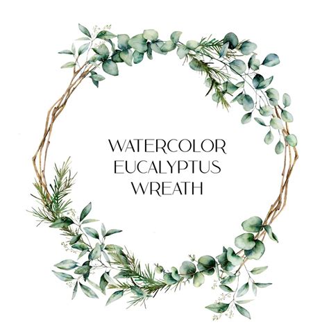 Watercolor Eucalyptus Wreath Greenery Clipart Watercolor Etsy