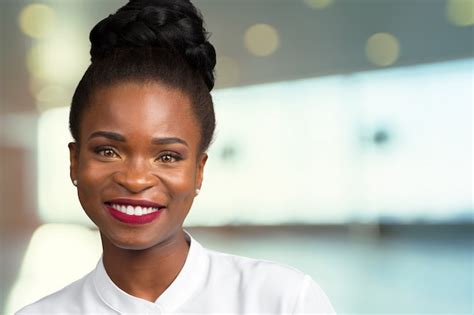 Premium Photo Portrait Of Beautiful Happy Black Woman Standing