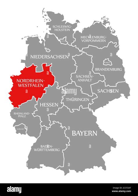 Renania Del Norte Westfalia Resaltada En Rojo En El Mapa De Alemania