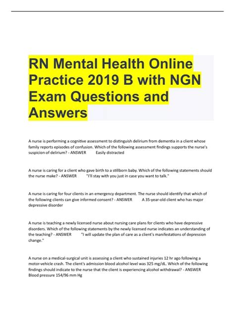 Rn Mental Health Online Practice B With Ngn Exam Questions And