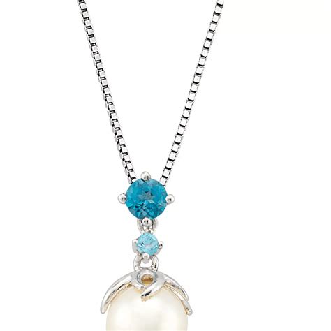 Sterling Silver Cultured Freshwater Pearl And Blue Topaz Necklace