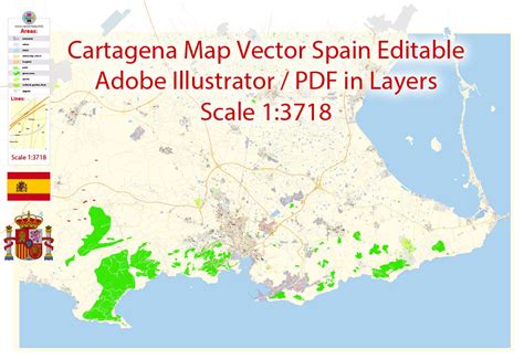 Cartagena Pdf Map Vector Spain Extra Detailed City Plan Editable Adobe