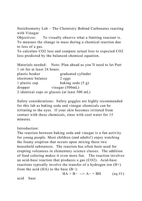 Stoichiometry Lab The Chemistry Behind Carbonates Reacting With Docx