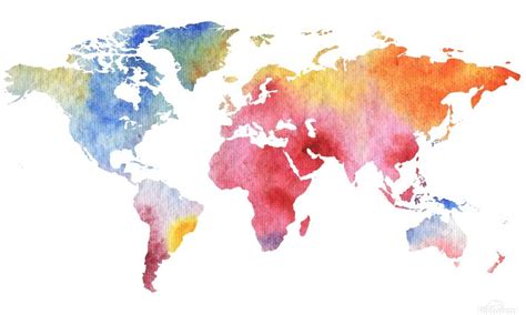 Watercolor Silhouette World Map Gentle Rainbow By Irina Sztukowski Wall Art