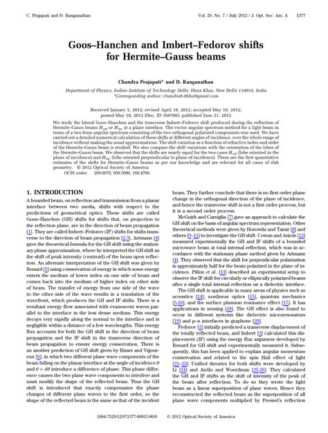 PDF GoosHanchen And ImbertFedorov Shifts For HermiteGauss Beams