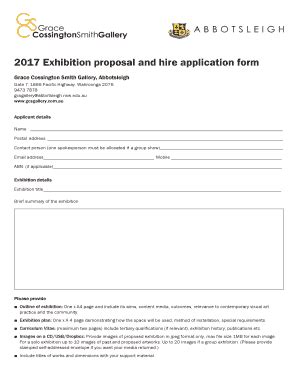 Fillable Online 2017 Exhibition Proposal And Hire Application Form Fax