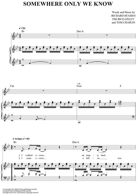 Somewhere Only We Know Sheet Music By Keane Sheet Music Pianos And