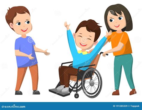 Disable Character Sitting In Wheel And Classmates Stock Vector