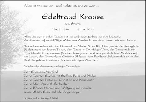 Traueranzeigen Von Edeltraud Krause Lr Online Trauer De