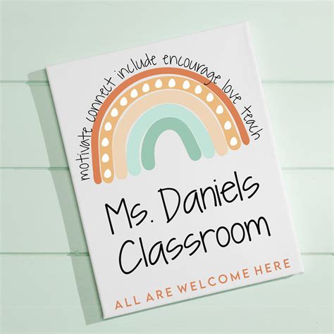 All Are Welcome Boho Rainbow Custom Classroom Sign T For Etsy