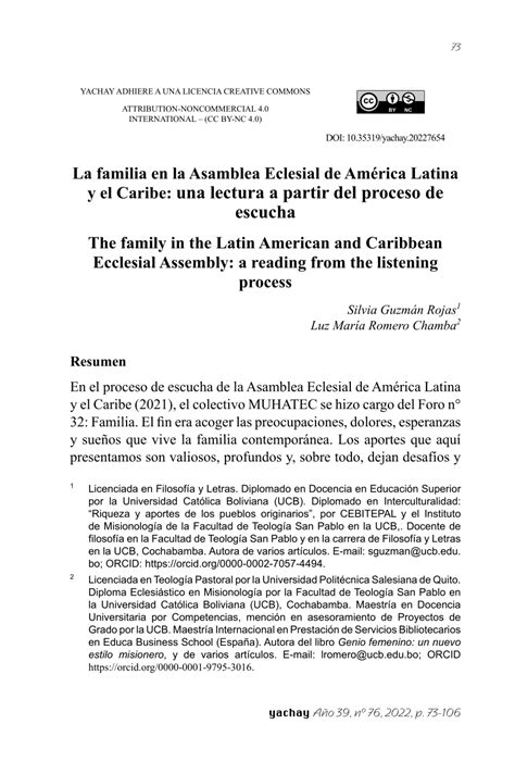 Pdf La Familia En La Asamblea Eclesial De Am Rica Latina Y El Caribe