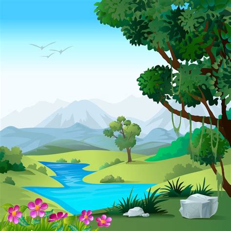 Paisaje De Dibujos Animados Vector Premium