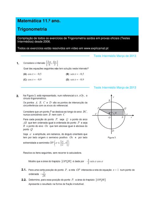 Trigonometria Teste Intermédio Março de 2013 1 Matemática 11 º ano