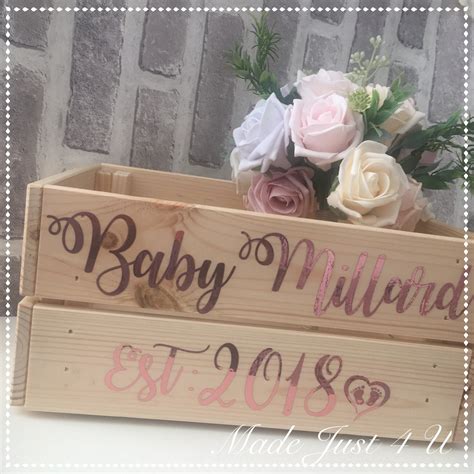 New Baby Personalised Wooden Crate Baby Shower T Baby Etsy