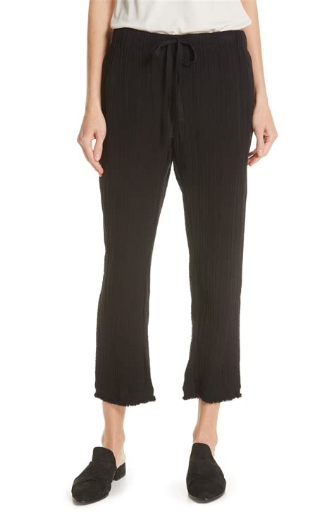 Eileen Fisher Drawstring Organic Cotton Crop Pants In Black Lyst