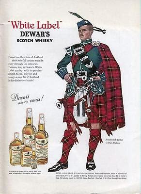 1962 Dewars PRINT AD White Label Scotch Whisky bagpiper Clan Wallace ...