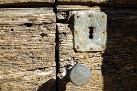 Rustic Door Knob And Keyhole On The Old Wooden Door Vintage Style