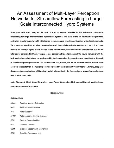 Pdf An Assessment Of Multi Layer Perceptron Networks For Streamflow