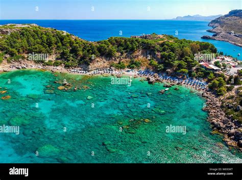 Aerial Birds Eye View Drone Photo Anthony Quinn And Ladiko Bay On