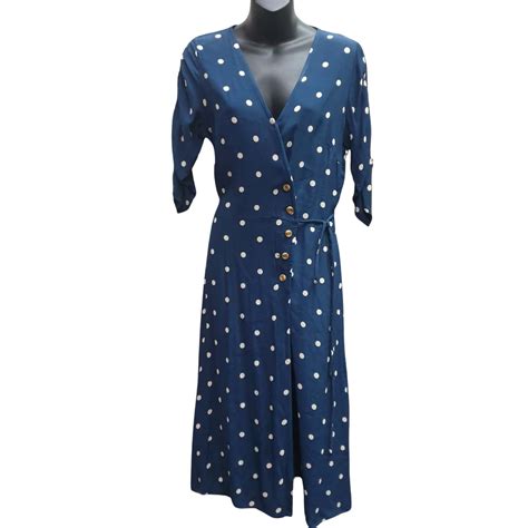 Faithfull The Brand Size 8 Polka Dot Print Faux Wrap Dress