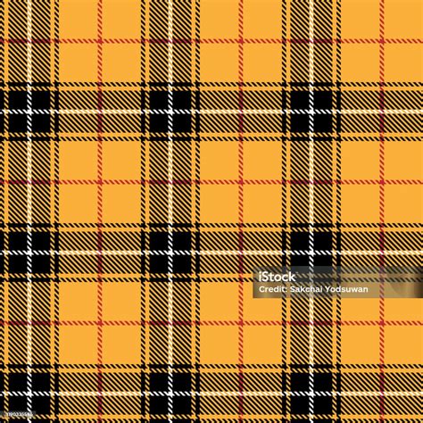 Tartan Plaid Seamless Pattern Black White Red Line Fabric Texture Yellow Background Scottish