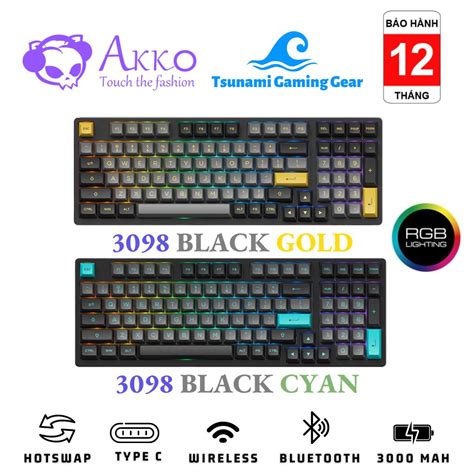 Bàn phím cơ AKKO 3098 Black Gold 3098B Black Cyan RGB Bluetooth