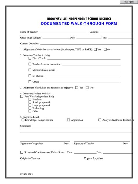 Fillable Online Bisd Documented Walkthrough Form Fax Email Print