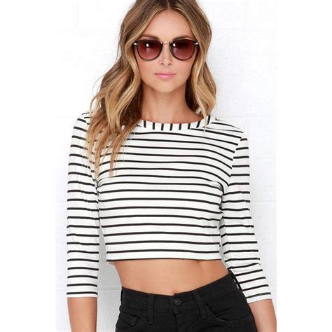 Jack By BB Dakota Corsbie Black And Ivory Striped Crop Top Striped