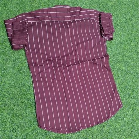 Vertical Stripes Men Maroon Striped Cotton Shirts Full Sleeves Casual