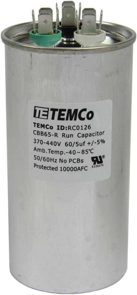 Temco 60 5 Uf Mfd 370 440 Vac Volts Round Dual Run Capacitor 50 60 Hz Ac Electric