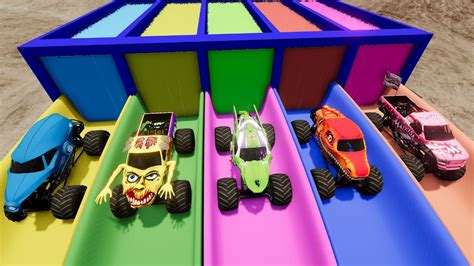 Monster Trucks Vs Slide Colors With Portal Trap Mobil Vs Train And