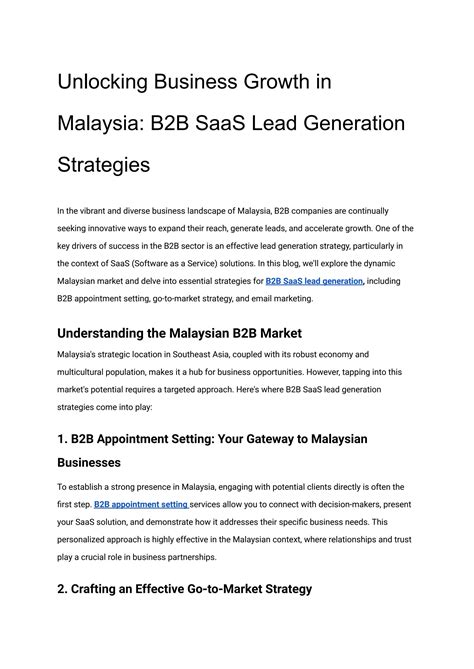 Unlocking Business Growth In Malaysia B2b Saas Lead Generation