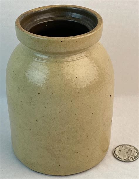 Lot Antique C 1870 Half Gallon Salt Glaze Stoneware Crock W Tooled Rim