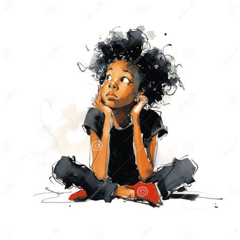 Black Girl In Thinking And Doubts Pose Cartoon Illustration Stock