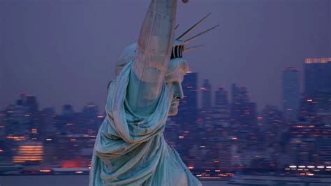 Statue Of Liberty At Night Aerial Shot Stock Footage SBV-347583478 ...