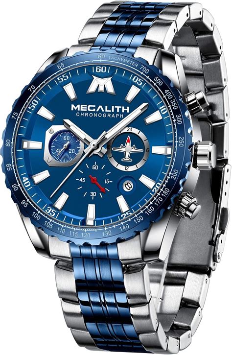 MEGALITH Herrenuhr Blau Chronographen Herren Armbanduhr Edelstahl