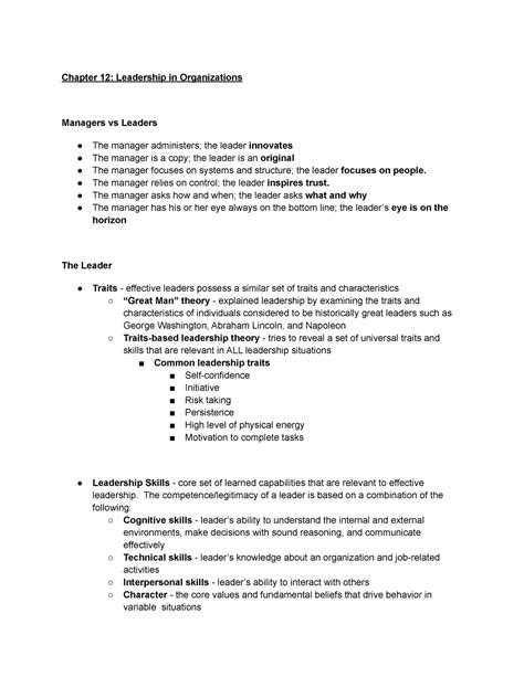 Mgmt Test Notes Lyons Test Chapter Leadership In