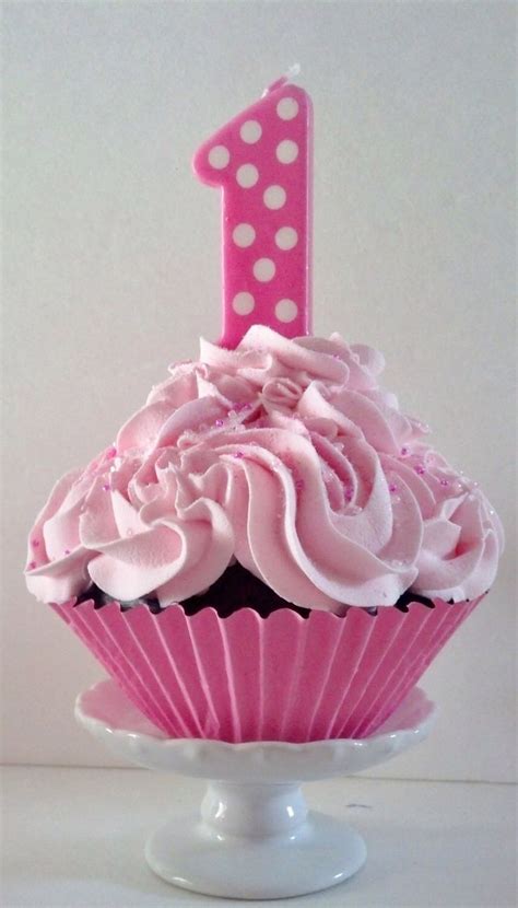 Jumbo Fake First Birthday Cupcake Chocolate Cake With Pink Swirly